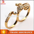 2016 Cheap Price Women Latest Designs Gold Plated Double Finger Custom Ring